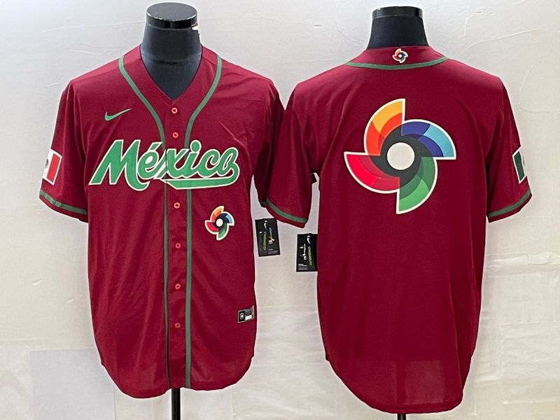 Men 2023 World Cub Mexico Blank Red Nike MLB Jersey5